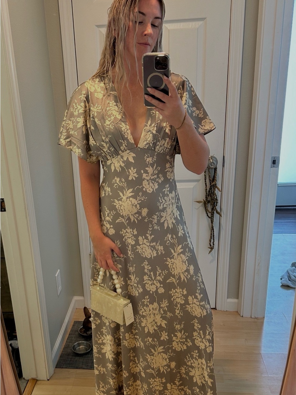 NWT Abercrombie & Fitch Flutter Sleeve Satin Maxi Dress SMALL
